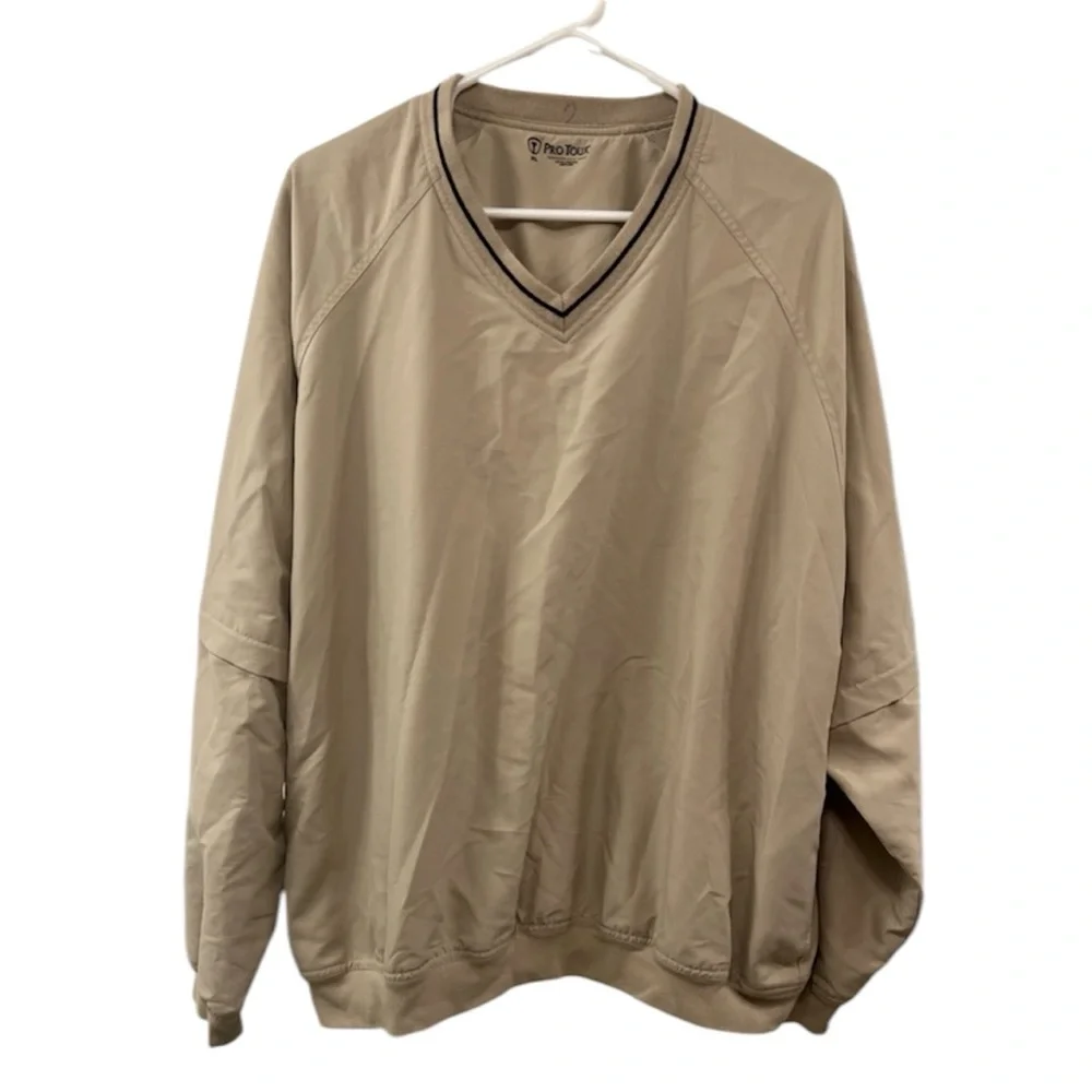 Men's Pro Tour Performance Golf Pullover Windbreaker Beige Color Size XL